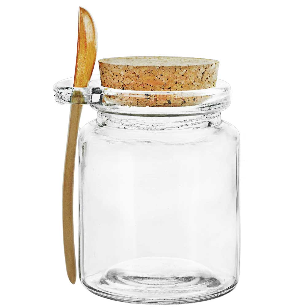 8.5oz glass jar with cork and spoon