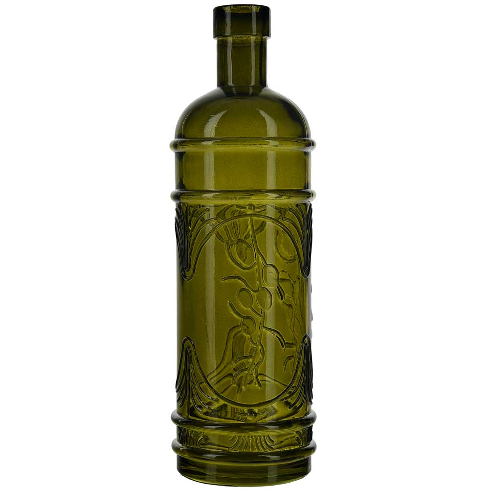 16 oz Olive Leaf Glass Bottle Vintage Green