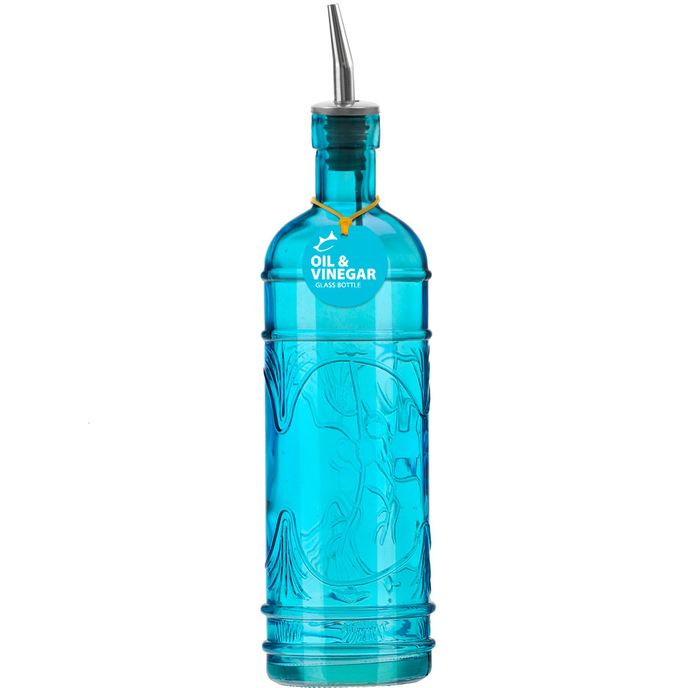 Olive Branch 16.1oz Recycled Glass Oil or Vinegar Bottle w/ Pour Spout - Aqua