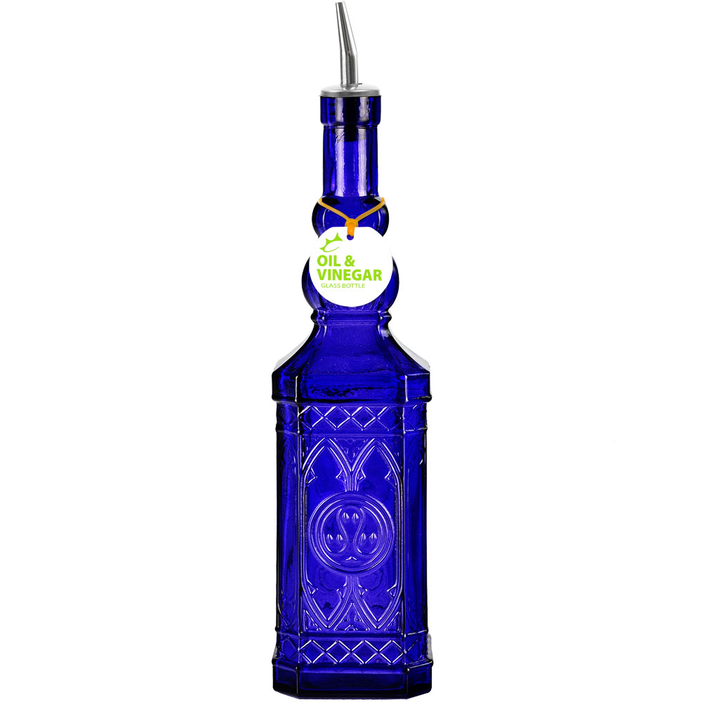 Ornate 23.7oz Recycled Glass Oil or Vinegar Bottle w/ Pour Spout - Cobalt Blue