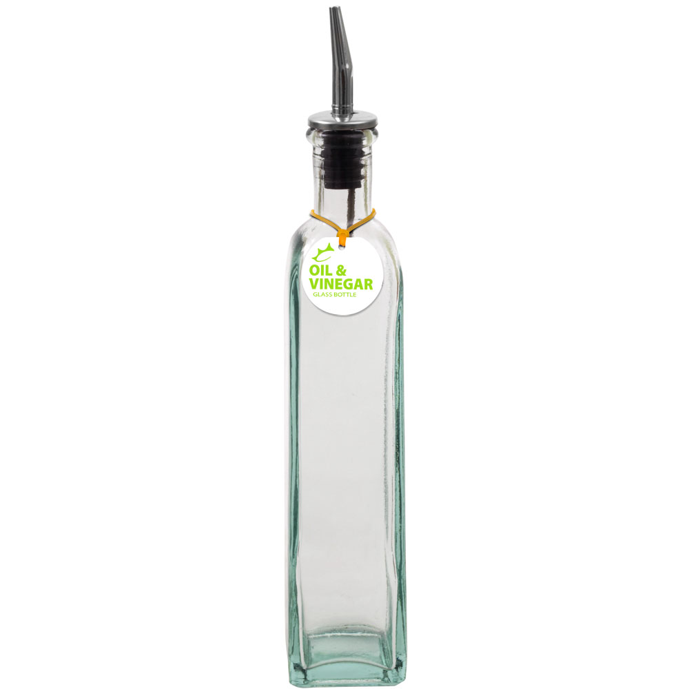 Rectangle 12.7oz Recycled Glass Oil or Vinegar Bottle w/ Pour Spout - Clear
