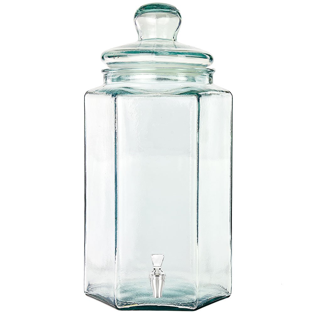 Small Hexagonal Recycled Glass Jar w/ Spigot
