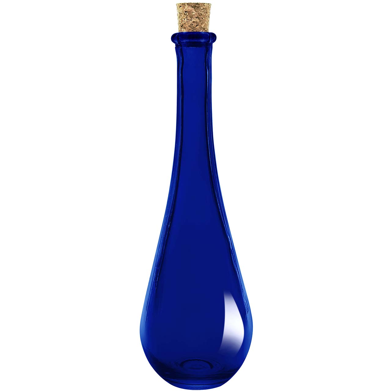 11.8 oz Drop Recycled Glass Bottle Cobalt Blue With Cork