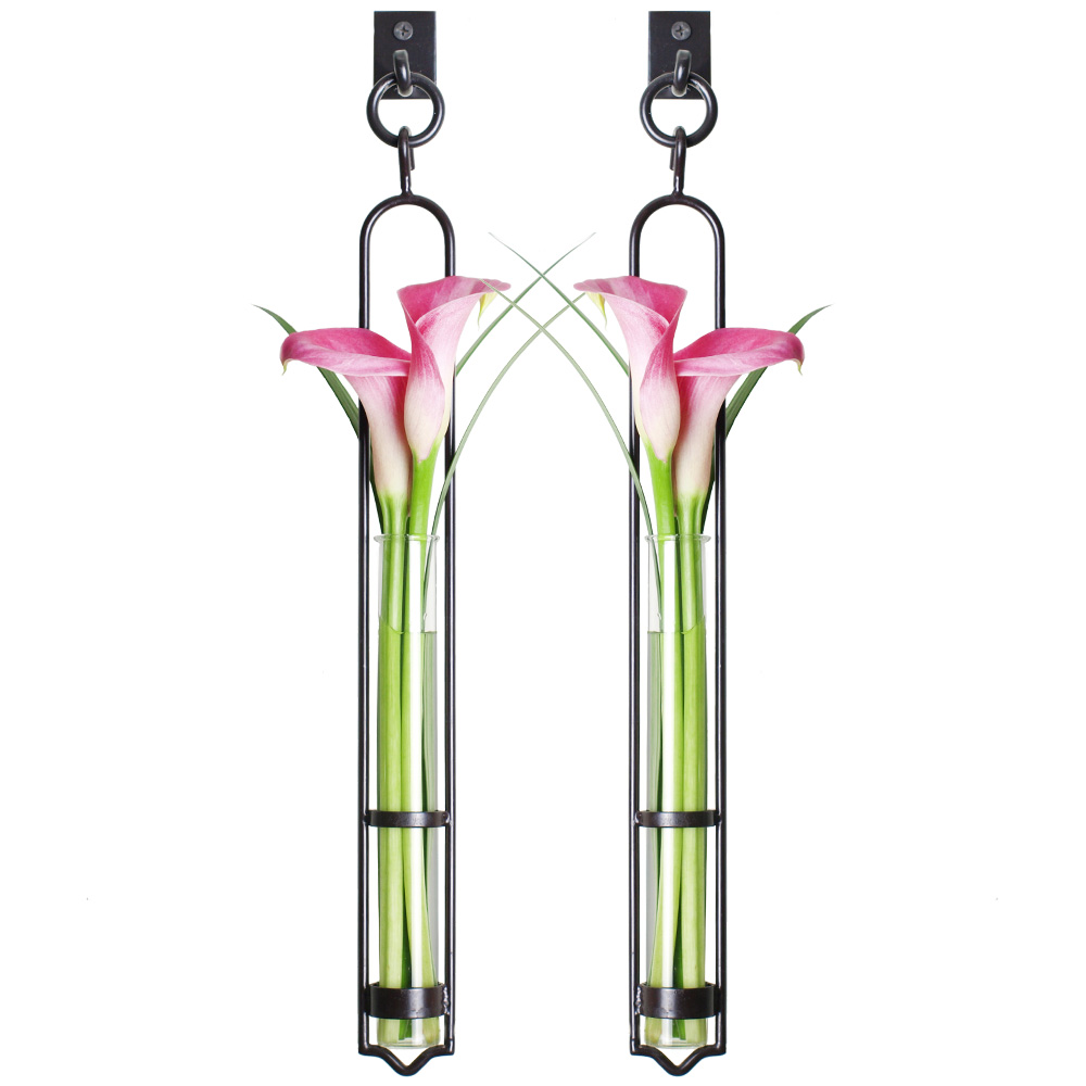 Florence Hanging Pendant Tube Vase with Wall Hook - Set of 2
