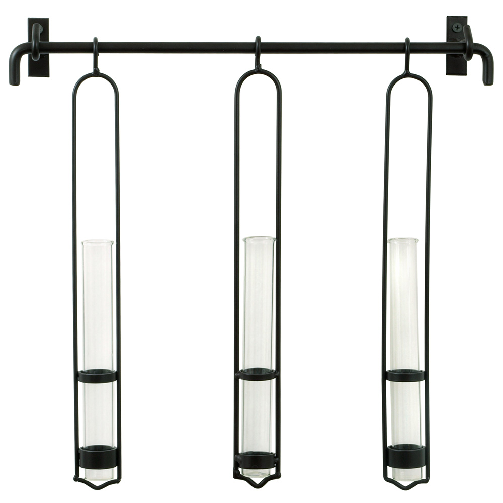 Triple Florence Hanging Pendant Tube Vase with Metal Bar Hanger