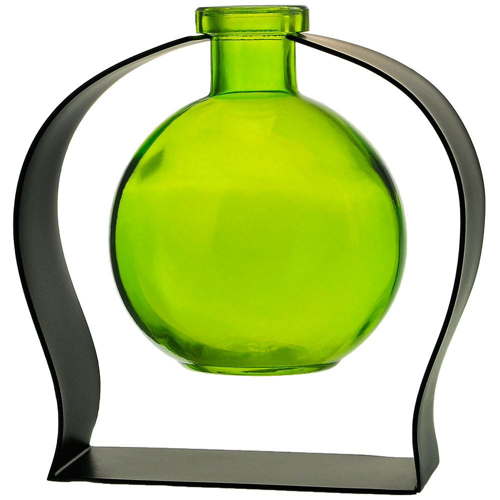 Ball Recycled Glass Vase & Arched Metal Stand - Lime
