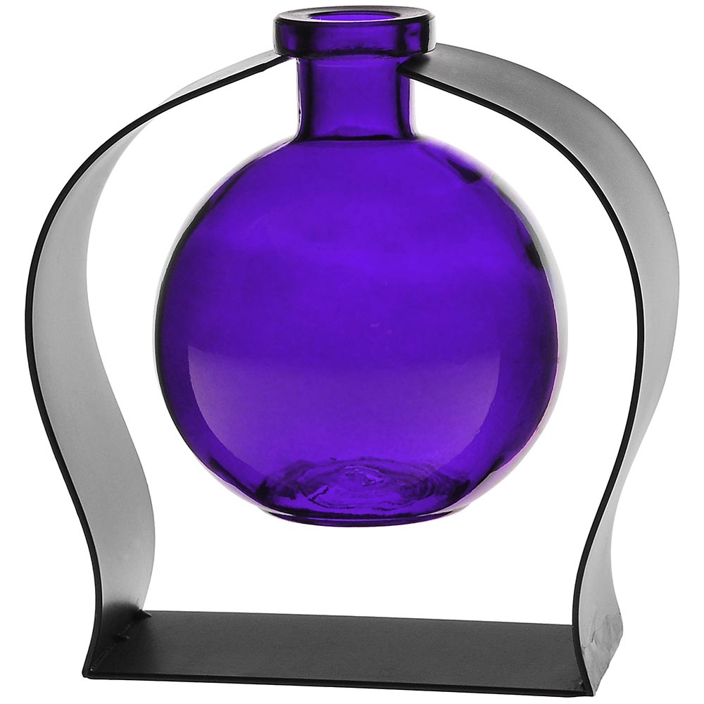 Ball Recycled Glass Vase & Arched Metal Stand - Violet