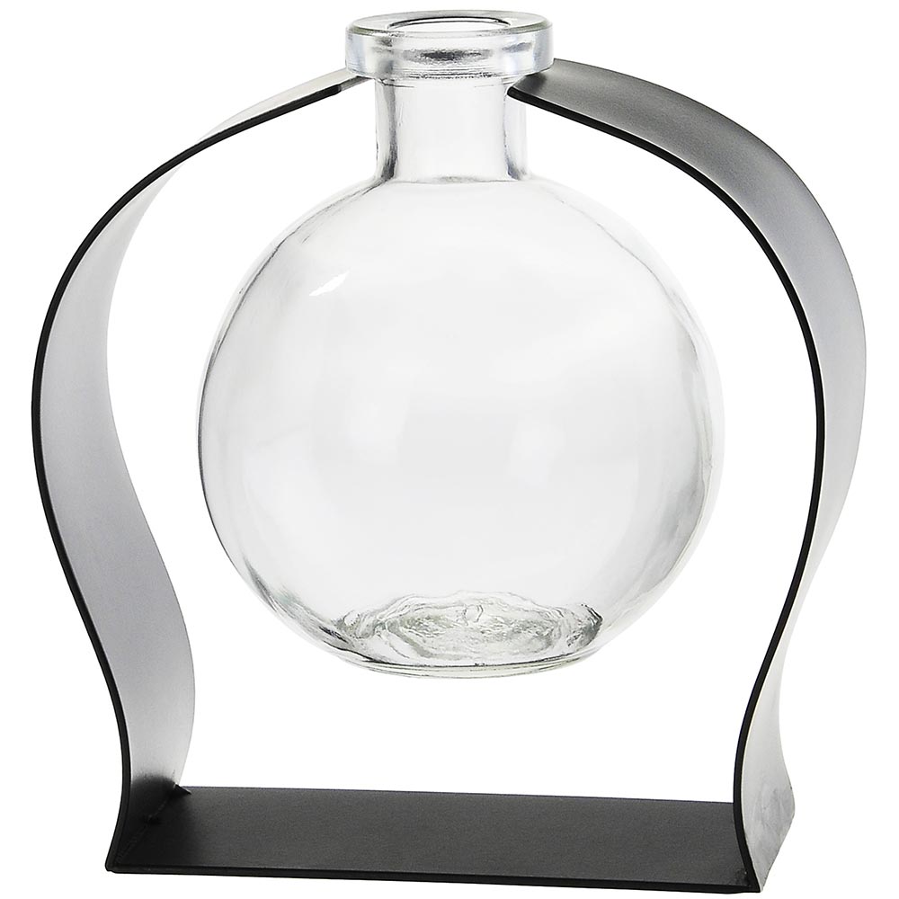 Ball Recycled Glass Vase & Arched Metal Stand - Clear