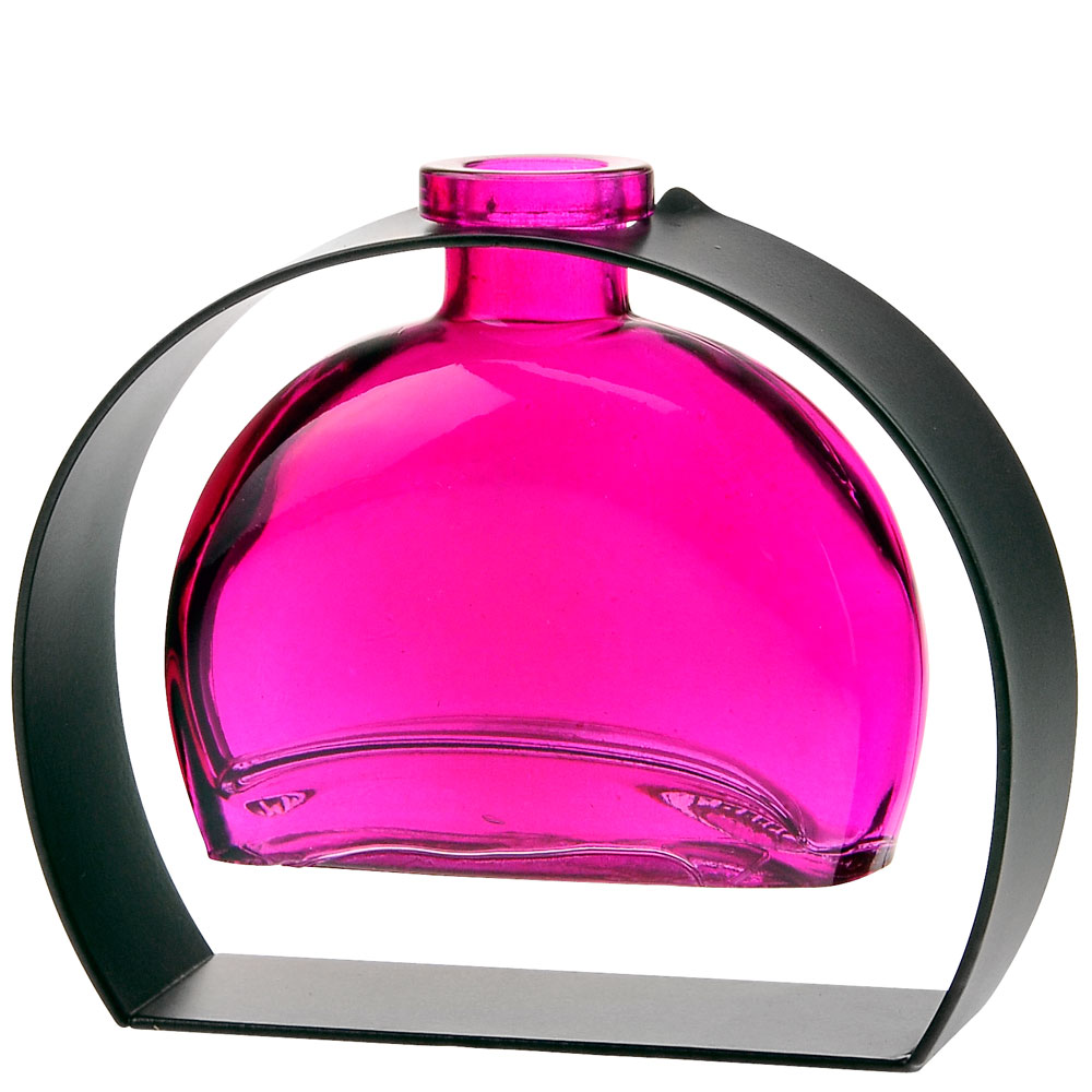 Fiji Recycled Glass Vase & Arched Metal Stand - Fuchsia