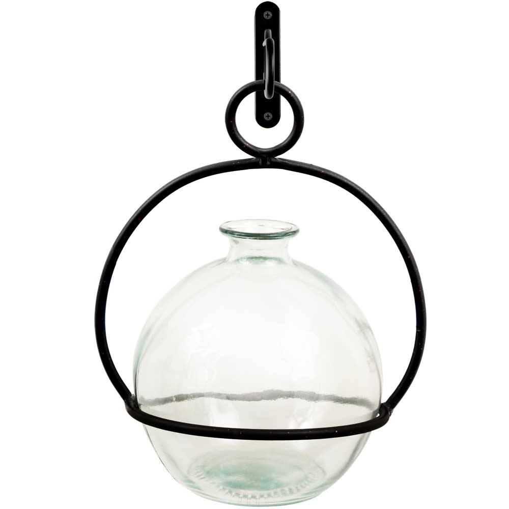 12.5" Ball Glass Container & Metal Globe Hanger - Clear