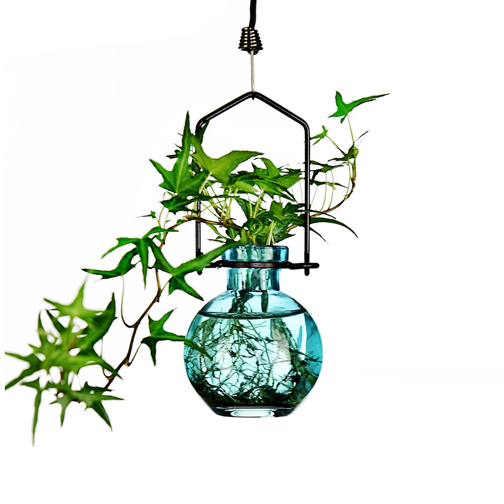 Hanging Small Ball Recycled Glass Rooting Vase - Aqua
