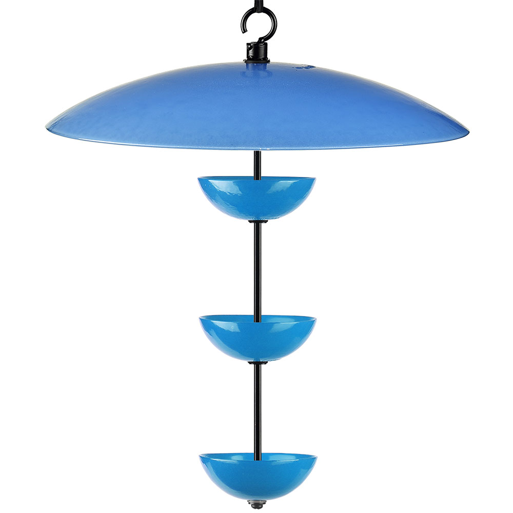Triple Poppy Feeder with Baffle and Steel Core Rope Bluebird Blue