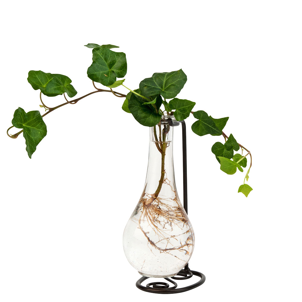 Drop Recycled Glass Vase & Metal Stand