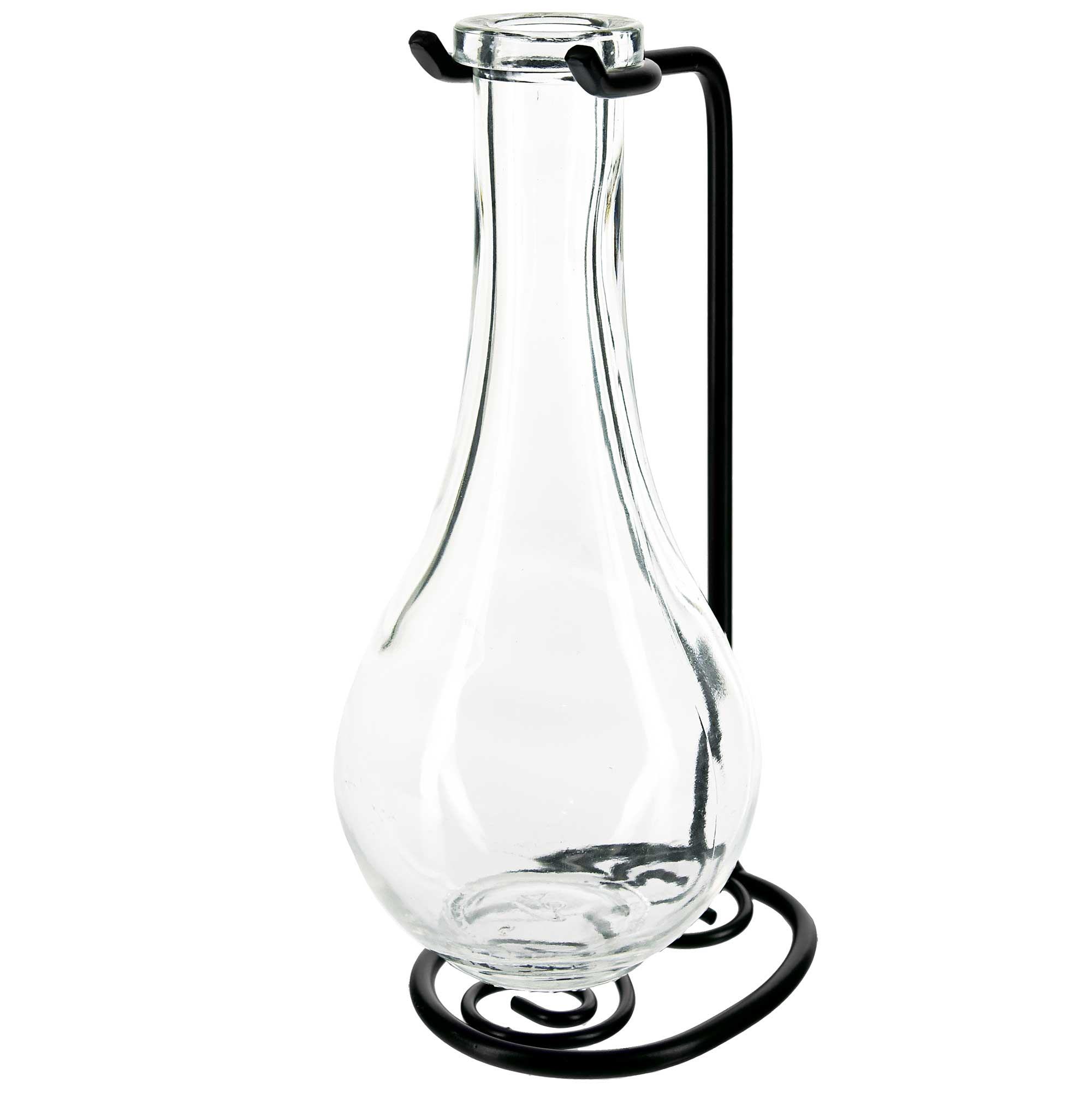 Drop Recycled Glass Vase & Metal Stand - Clear
