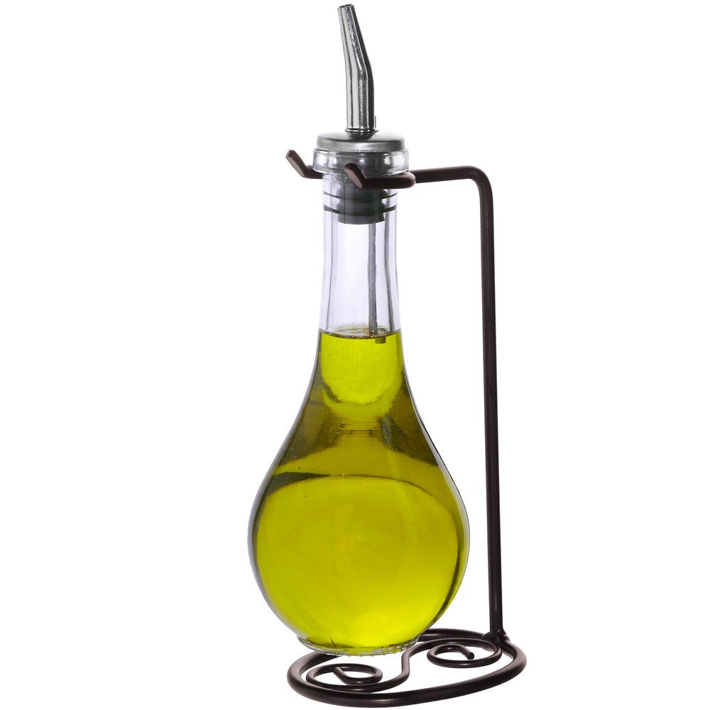 Drop Single Oil & Vinegar Glass Cruet Set w/Stand - Lime