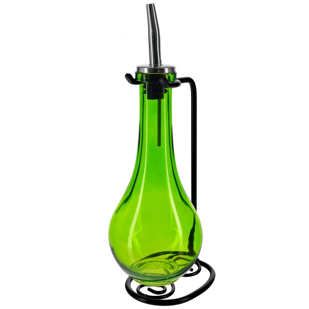 Drop Single Oil & Vinegar Glass Cruet Set w/Stand - Aqua