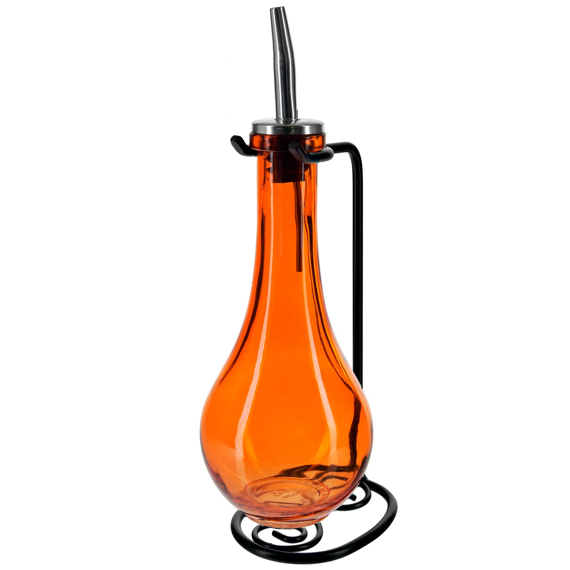 Drop Single Oil & Vinegar Glass Cruet Set w/Stand - Orange