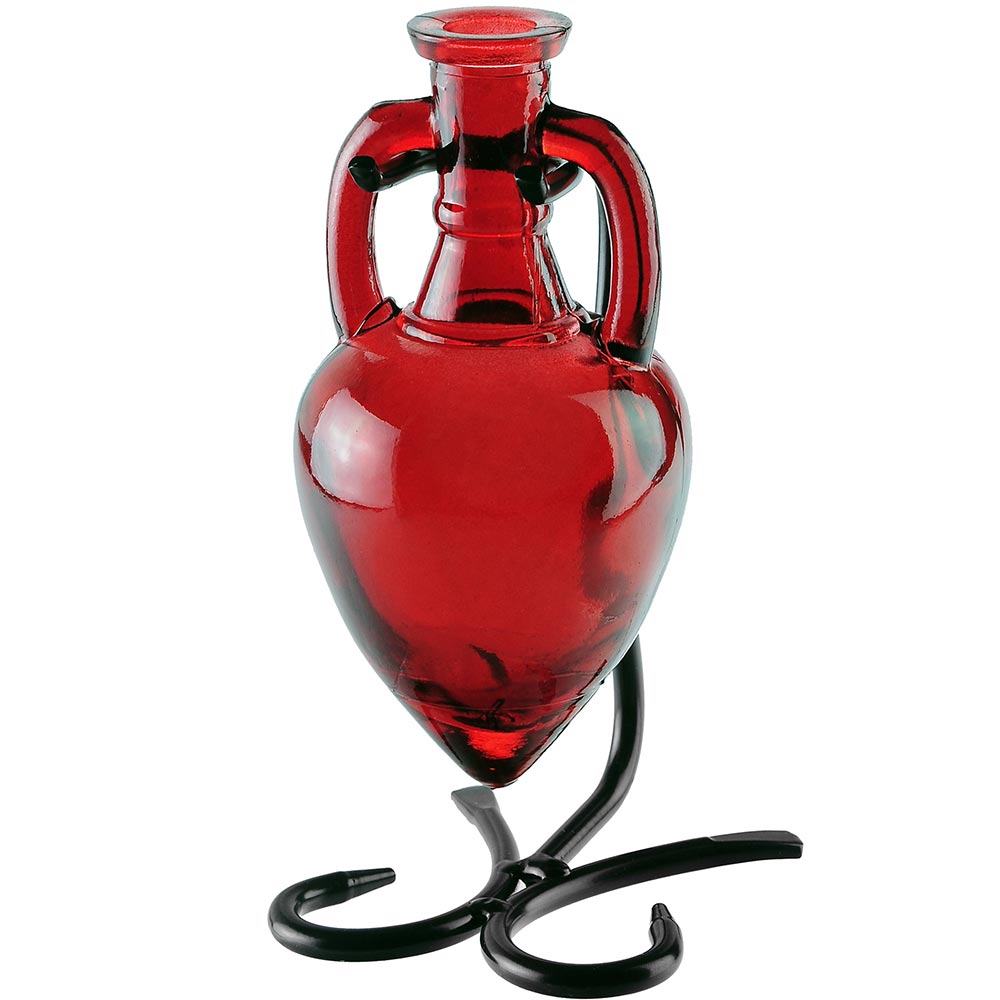 Amphora Recycled Glass Vase & Metal Stand - Red
