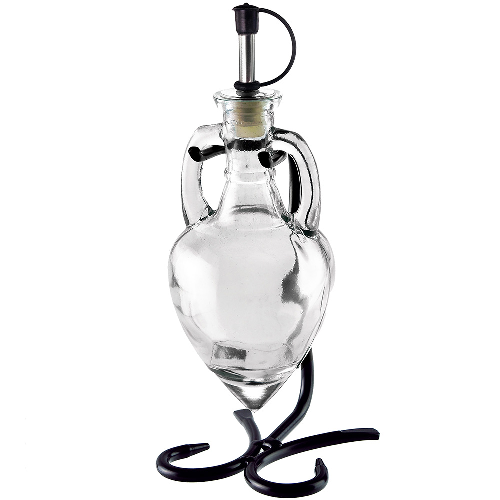 Amphora Single Oil & Vinegar Glass Cruet Set w/Stand - Clear