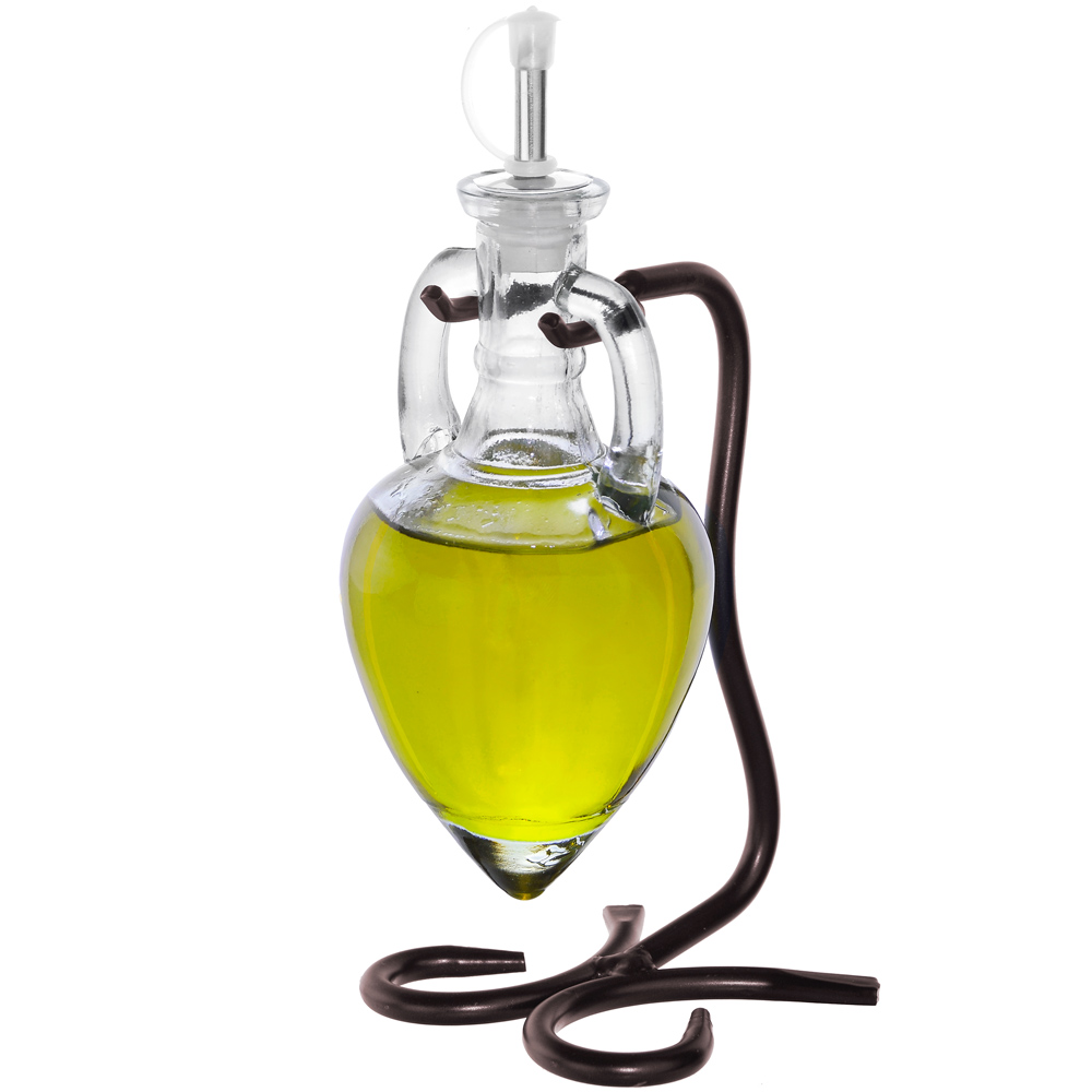 Amphora Single Oil & Vinegar Glass Cruet Set w/Stand