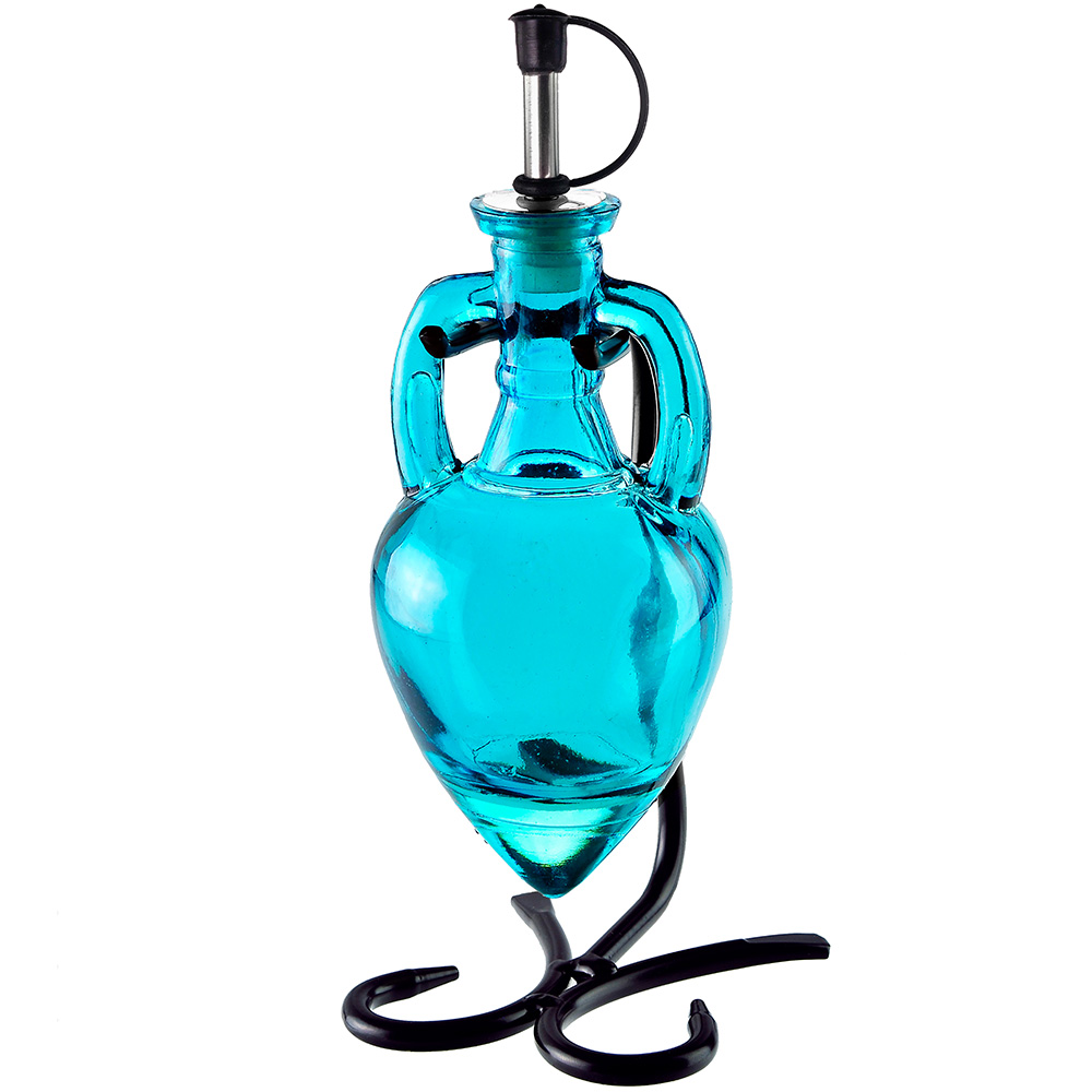 Amphora Single Oil & Vinegar Glass Cruet Set w/Stand - Aqua