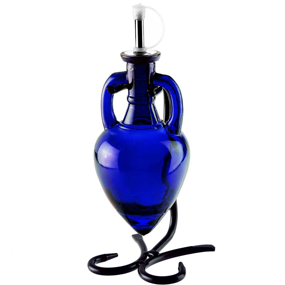 Amphora Single Oil & Vinegar Glass Cruet Set w/Stand - Cobalt Blue