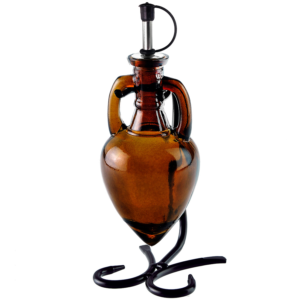 Amphora Single Oil & Vinegar Glass Cruet Set w/Stand - Dark Amber
