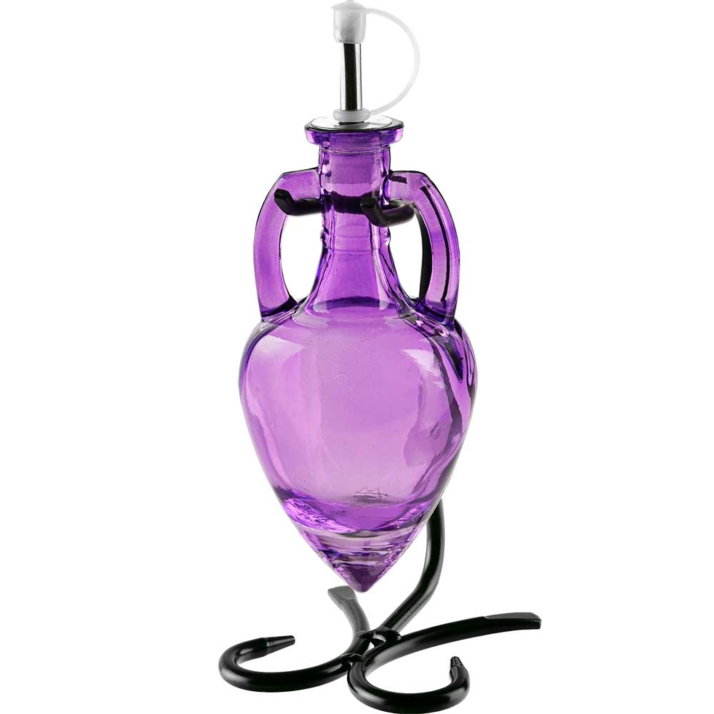 Amphora Single Oil & Vinegar Glass Cruet Set w/Stand - Lilac
