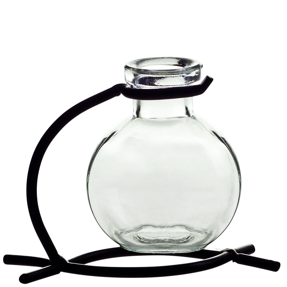 Casablanca Recycled Glass Vase & Metal Stand - Clear