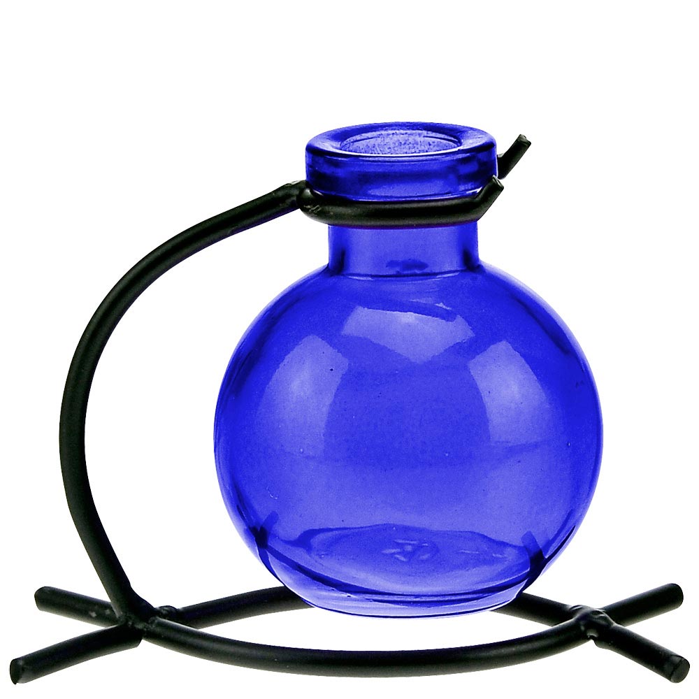 Casablanca Recycled Glass Vase & Metal Stand - Cobalt Blue
