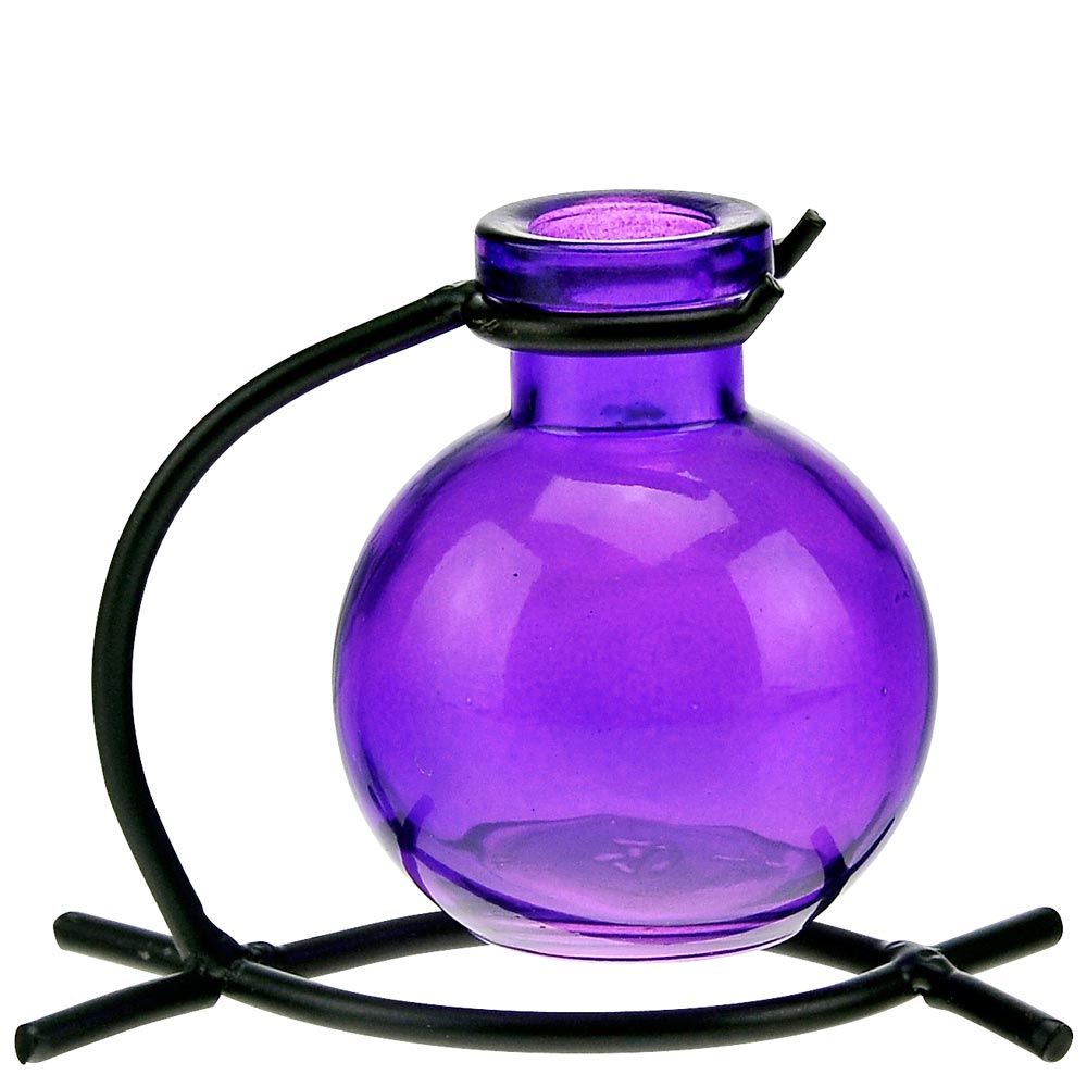 Casablanca Recycled Glass Vase & Metal Stand - Violet