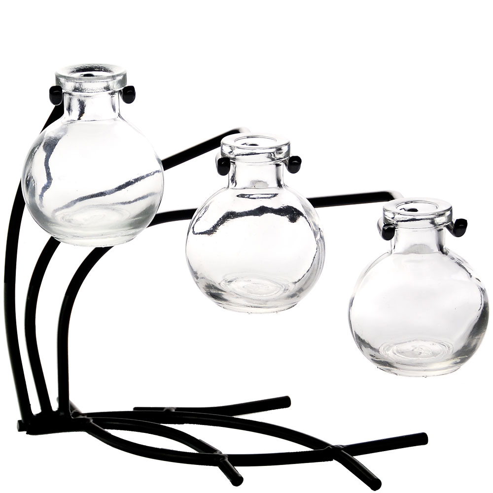 Casablanca Three Recycled Glass Vases & Metal Stand - Clear