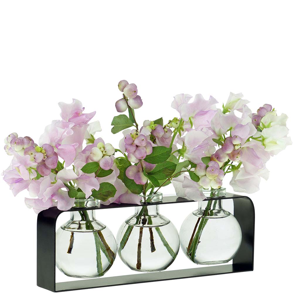 Trivo Three Recycled Glass Vases & Metal Stand - Lime