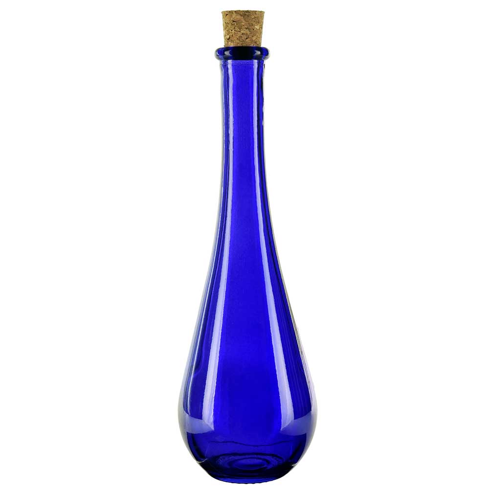 11.8oz drop recycled glass bottle cobalt blue with cork