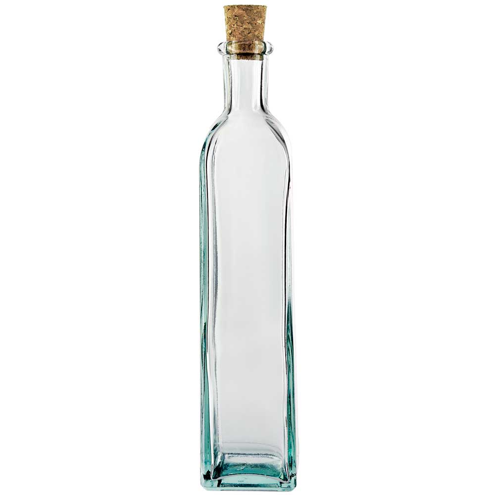 12.7oz rectangle recycled glass bottle with cork