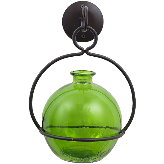 12.5" Ball Glass Container & Metal Globe Hanger - Lime