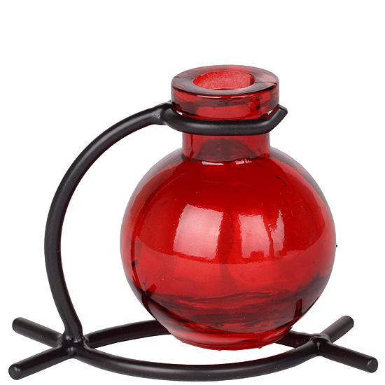 Casablanca Recycled Glass Vase & Metal Stand - Red
