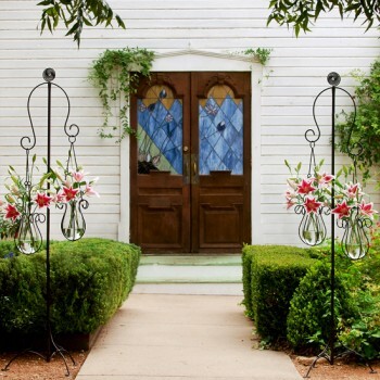 metal stand with decorative hanging baskets creates a stunning display piece for weddings, art gallery openings and any other formal celebration